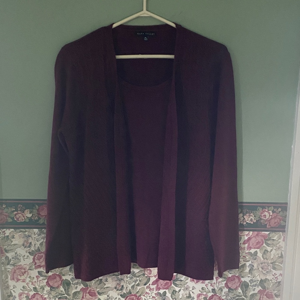 Chic Maroon Open-Front 2fer Cardigan